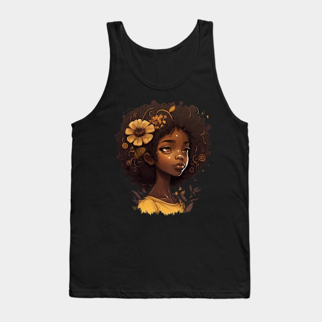 Afro Girl Flowery Tank Top by UnrealArtDude